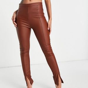 Outrageous Fortune leather look leggings with split front in brown size 12 NWOT